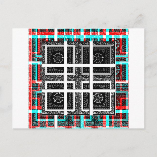 Carte Postale Vérification de Chic Carreauté Noir, Blanc & Rouge (Devant)