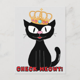Carte Postale VÉRIFIER MEOWT Cute Funny Black Cartoon Chat