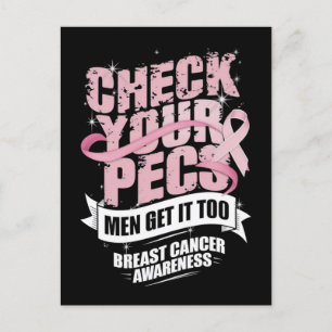 Carte Postale Vérifiez votre Pecs Hommes Sensibilisation au canc