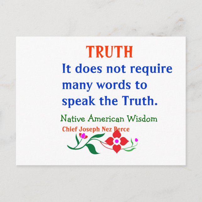Carte Postale VÉRITÉ : Mots de sagesse indiens américains (Devant)