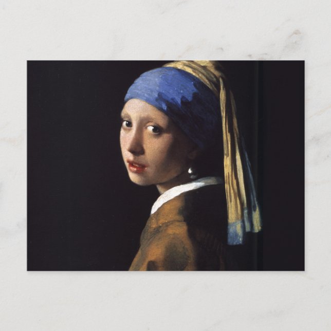Carte Postale Vermeer Girl Pearl Élevant Masterpiece Peinture (Devant)