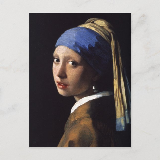 Carte Postale Vermeer Girl Pearl Élevant Masterpiece Peinture (Devant)