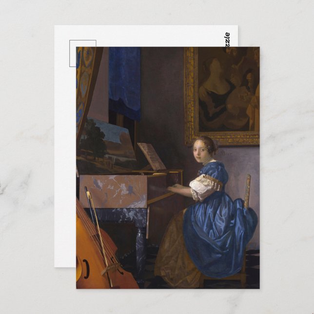 Carte Postale Vermeer - Lady assise à une bijouterie virginale (Devant / Derrière)