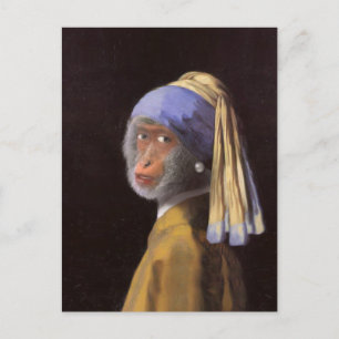 Carte Postale Vermeer Perle Boucle d'Oreille Singe Chimpanzé