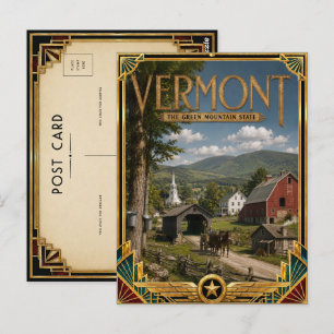 Carte Postale Vermont Art Déco vintage de l'âge d'or