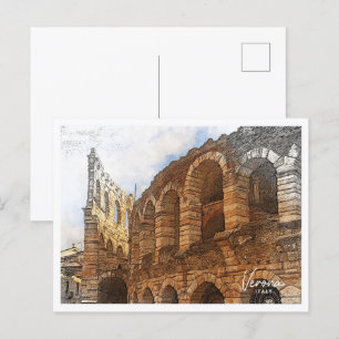 Carte Postale Vérone Italie Beau paysage de crayon couleur