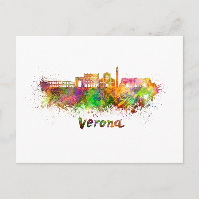 Carte Postale Vérone skyline in watercolor (Devant)