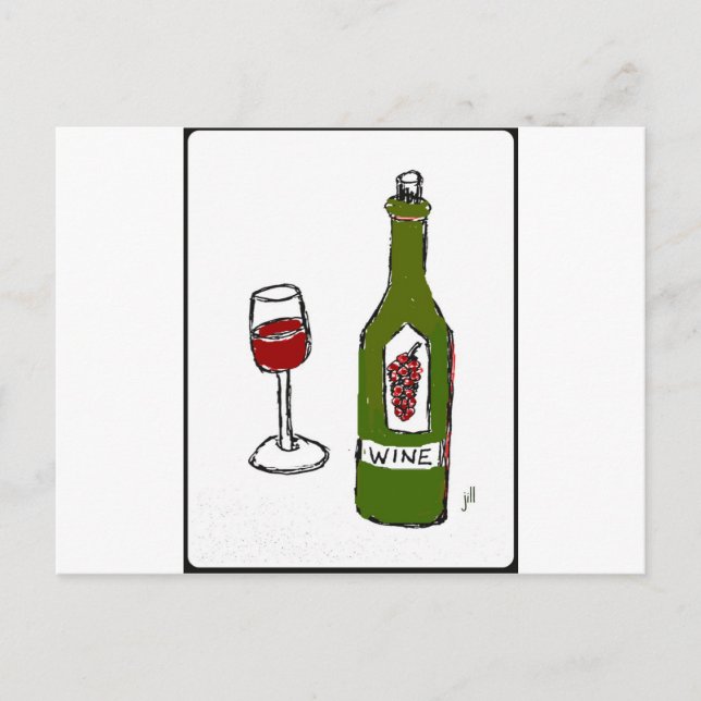 Carte Postale VERRE DE VIN ET BOUTEILLE SKETCH par jill (Devant)