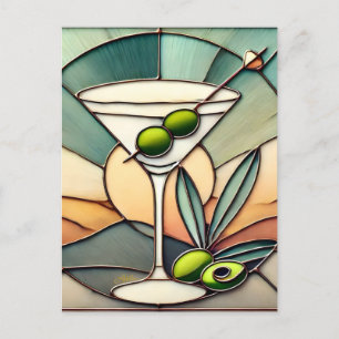 Carte Postale Verre teinté du milieu du siècle 2 Martini olive
