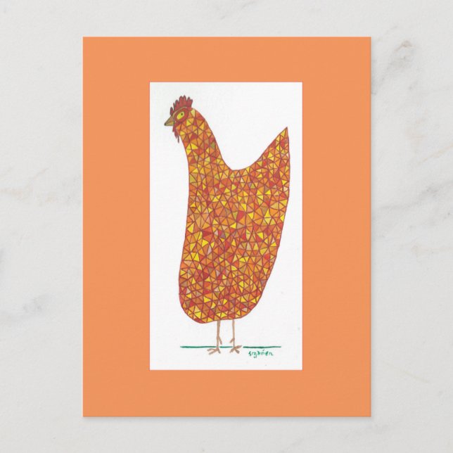 Carte Postale Verre tendu Hen : poules quittant la serre (Devant)