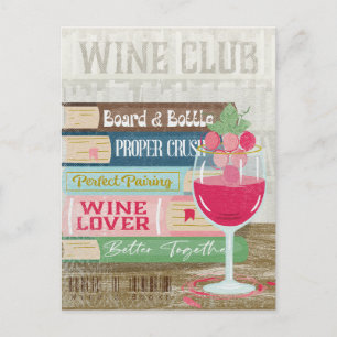 Carte Postale Verre Vin Livre Stack Club Vin Livre Lover