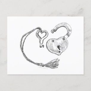 Carte Postale Verrouillage du coeur et clé