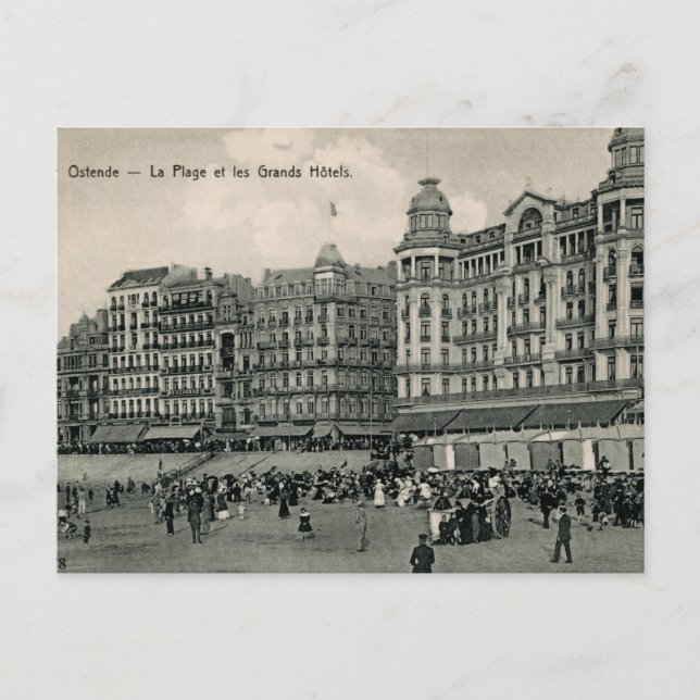 Carte Postale vers 1900 Ostende Beach et Grands Hôtels (Devant)