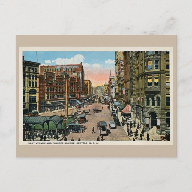 Carte Postale vers 1900 Seattle First Avenue et Pioneer Carré Po (Devant)
