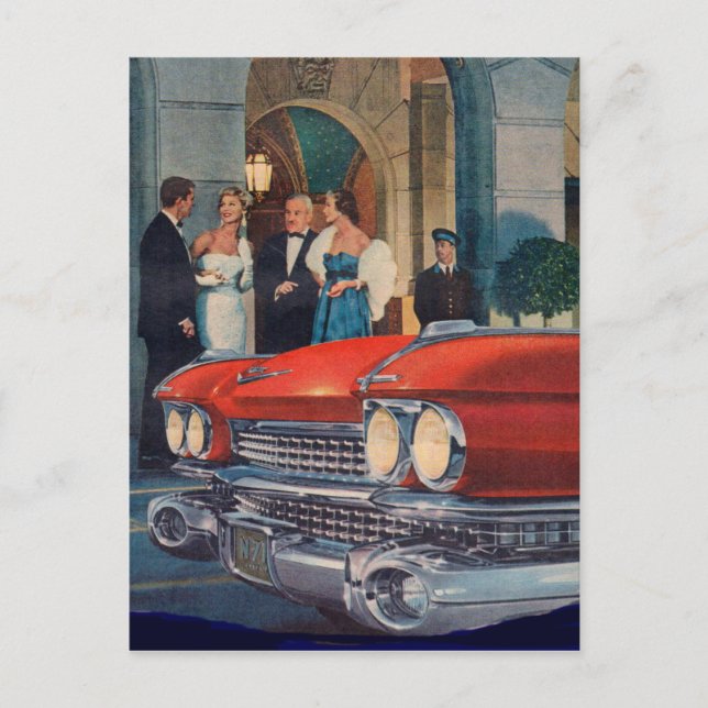 Carte Postale vers 1960 calandre cadillac rouge (Devant)