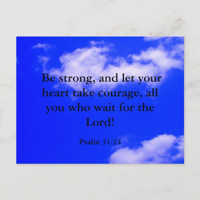 Carte Postale Verset biblique de courage fort Ciel bleu Nuages b (Devant)