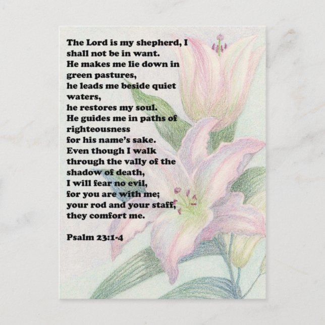 Carte Postale Verset biblique et lis de fleurs (Devant)