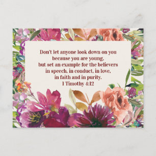 Carte Postale Verset de la Bible florale aquarelle Bourgogne chr