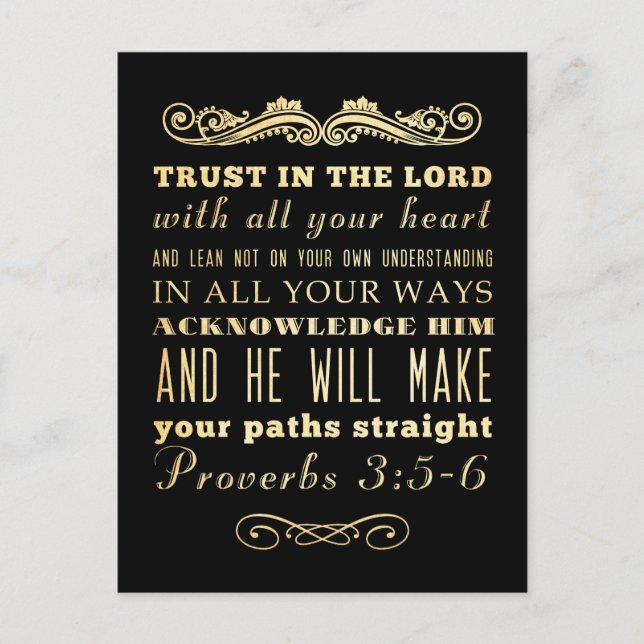 Carte Postale Versets bibliques chrétiens - Proverbes 3:5-6 (Devant)