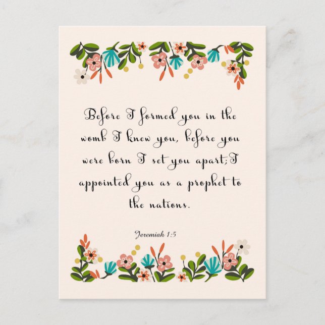 Carte Postale Versets de la Bible Art - Jérémie 1:5 (Devant)