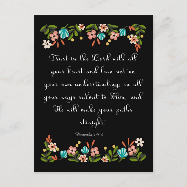Carte Postale Versets de la Bible Art - Proverbes 3:5-6 (Devant)
