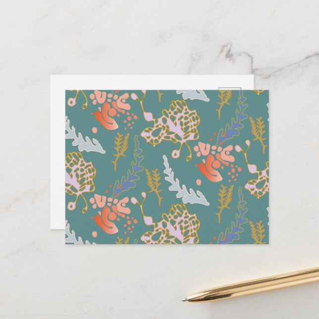 Carte Postale Vert Abstrait mignon joyeux coloré (Devant/Arrière en situation)