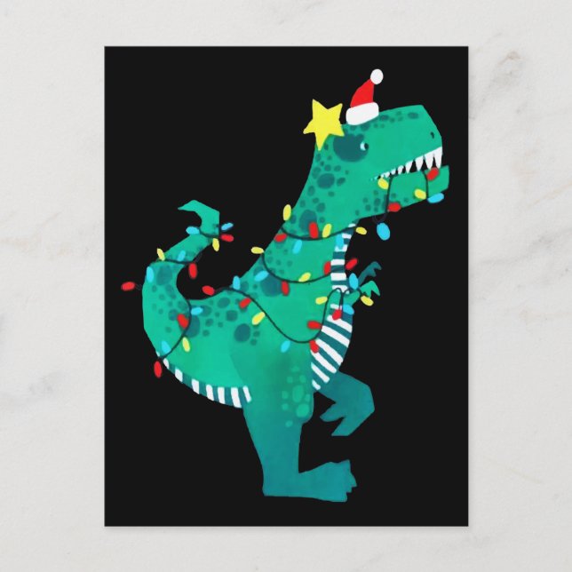 Carte Postale Vert arc-en-ciel Dinosaur Rocher Noël hiver (Devant)