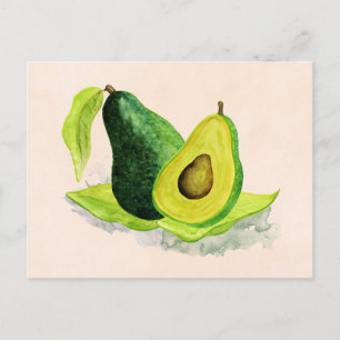 Carte Postale Vert Avocado Fruit à vie morte en aquarelle