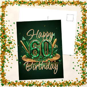 Carte Postale Vert émeraude et or opulent 60e anniversaire