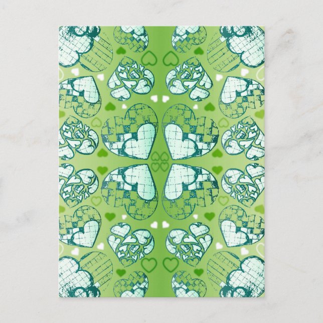 Carte Postale Vert et blanc Whimsical Romantique Coeurs motif (Devant)