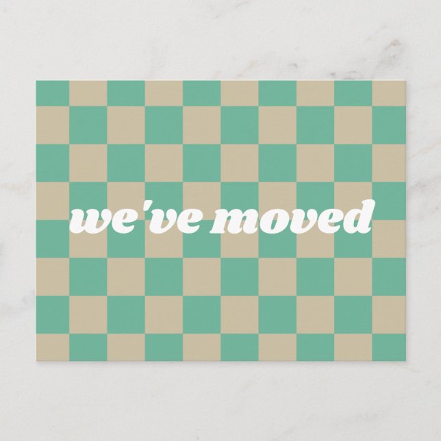 Carte Postale Vert Menthe Motif Carreaux Rétro Nous Avons Déména (Devant)