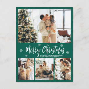 Carte Postale Vert minimaliste Blanc 4 Photo Collage Noël