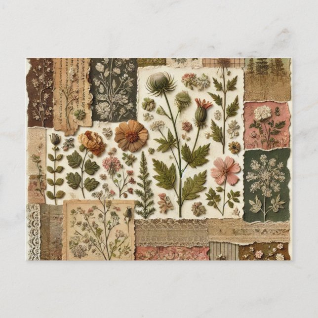 Carte Postale Vert Patchwork rose rose Floral Design Quilé (Devant)