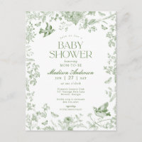 Vert Toile De Jouy Vintage Floral Fête de Bébé
