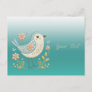 Carte postale verte avec broderie florale de petit