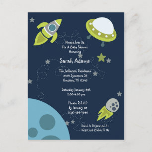 Carte postale verte de baby shower d'UFO d'espace