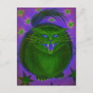 Carte postale verte de chat effrayant