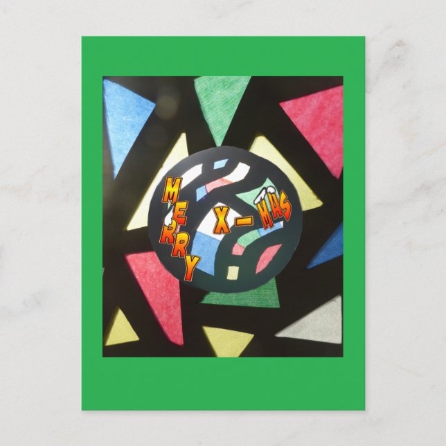 Carte postale verte du Motif en verre de Noël (Devant)