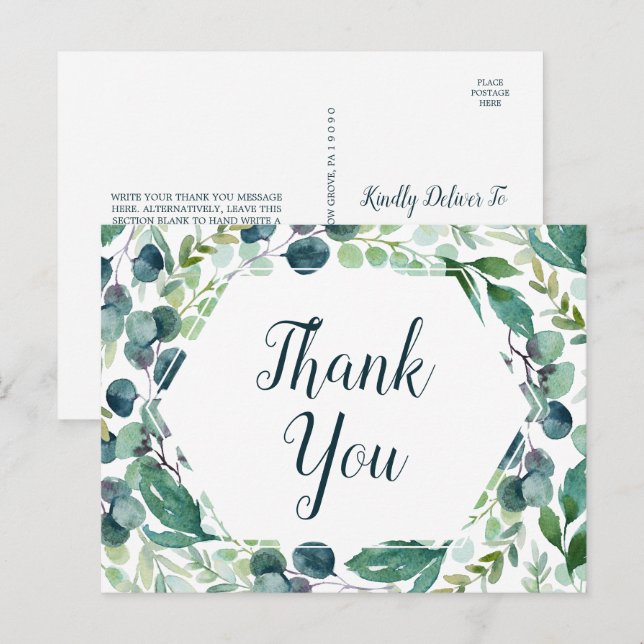 Carte postale verte et Merci Eucalyptus (Devant / Derrière)