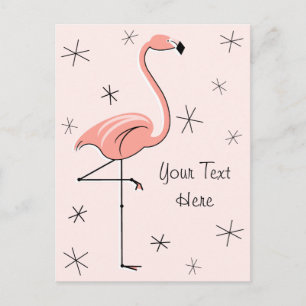 Carte postale verticale de texte rose Flamant rose