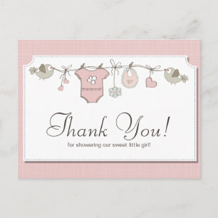 Carte Postale Vêtements Bébés mignons roses   MERCI BABY SHOWER