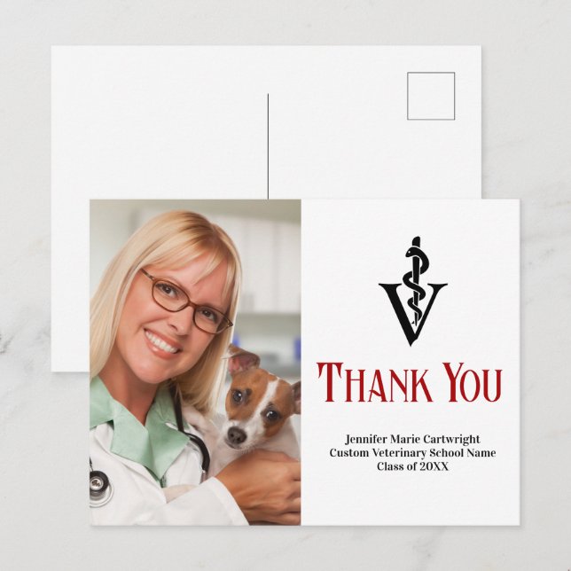 Carte Postale Vétérinaire Personnalisé Photo Merci vétérinaire (Devant / Derrière)