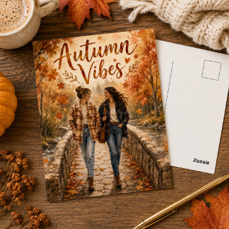 Carte Postale Vibes d'automne Feuilles tombantes Automne