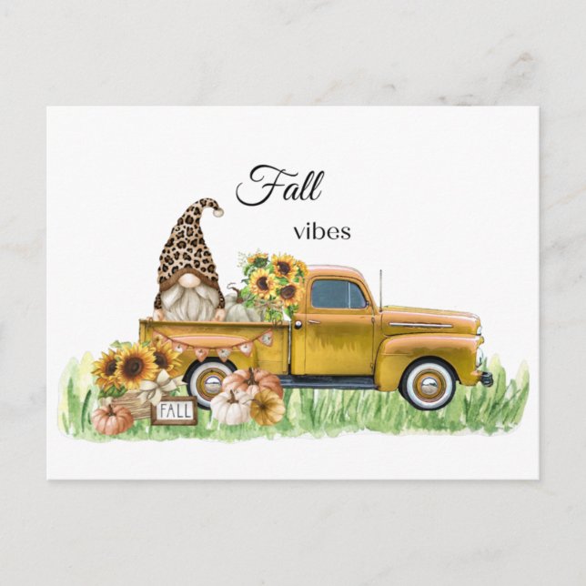 Carte Postale Vibes de automne Leopard Gnome Tournesol Jaune Pic (Devant)
