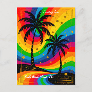 Carte Postale [Vibes de South Beach] Palmiers rétro colorés