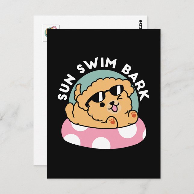 Carte Postale Vibes d'été Chien - Chiot flottant avec lunettes d (Devant / Derrière)