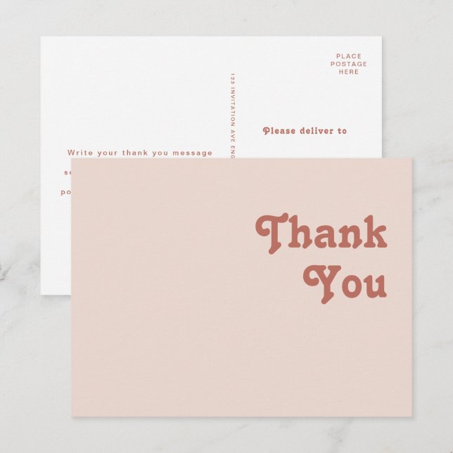 Carte Postale Vibes rétro simples | Merci Mariage rose (Devant / Derrière)