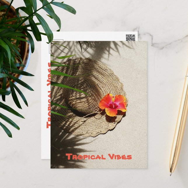 Carte Postale Vibes tropicales Sunhat et Hibiscus (Créateur téléchargé)
