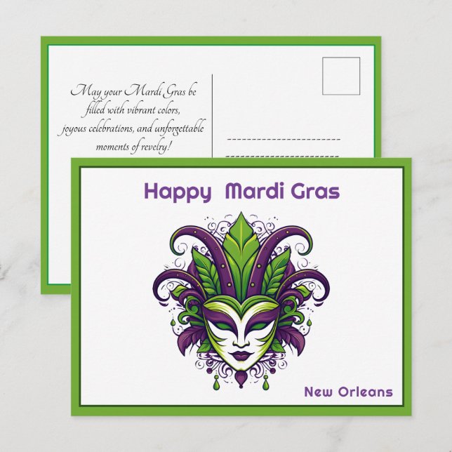 Carte Postale 💚 💜 💛 Vibrance de Mardi Gras (Devant / Derrière)