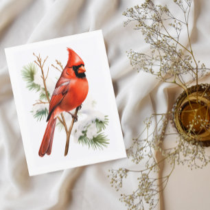 Carte Postale Vibrant Cardinal Rouge en hiver - Voiture de voeux